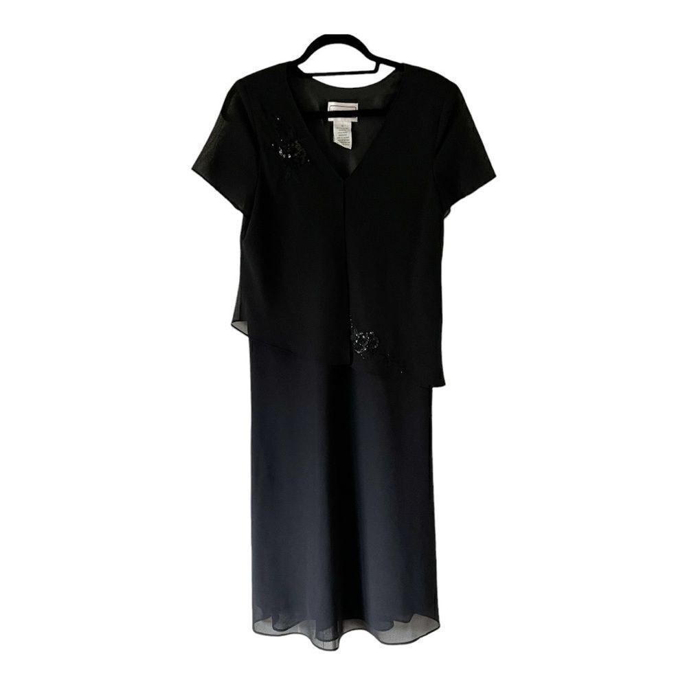 Karin Stevens Black Chiffon Embellished Embroidered Maxi Formal Dress‎ Size 12